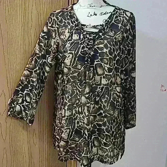 Victoria's Secret leopard giraffe animal print sheer lace up top or swim coverup - Picture 1 of 3